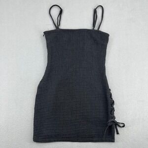 Aniela Parys Vinyet Black Waffle Knit Lace Up Side Mini Dress XS Womens Cotton